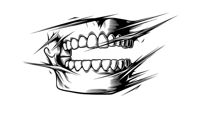 Black and white abstract shark tattoo isolated on a transparent background
