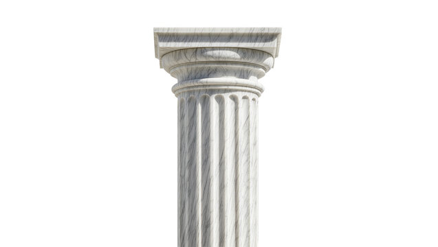 Ornate fluted marble column with Corinthian capital, isolated on transparent background