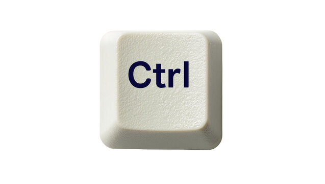 Single beige computer keyboard Ctrl key with dark blue lettering, isolated on transparent background