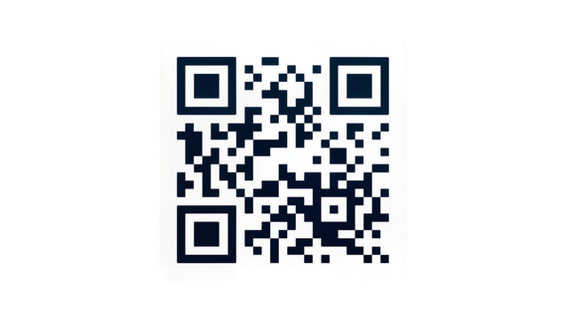Black and white QR code matrix pattern, isolated on transparent background