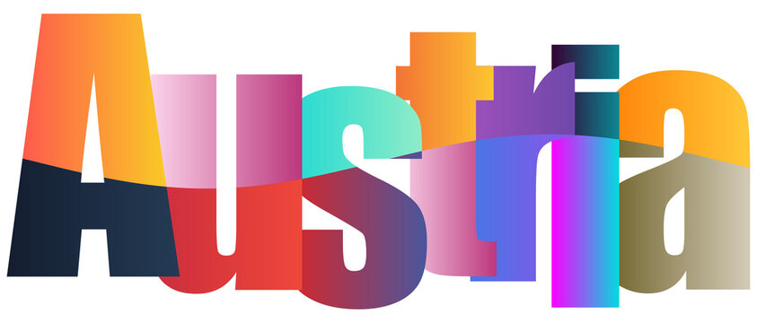Colorful gradient typography text spelling out Austria isolated design