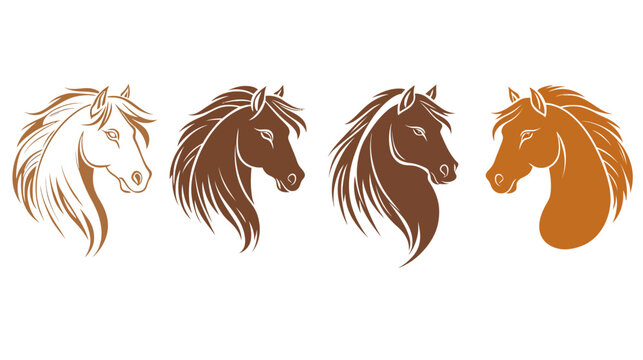 Artistic depiction of four horse heads in varying shades of brown, white background