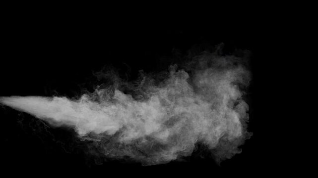 Steam jet burst on alpha channel. High pressure steam blast. Realistic white smoke spray isolated