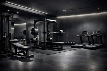 Fototapeta premium Dark Luxury Gym with Cinematic Lighting