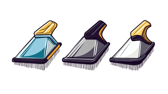 Three stylized, angled, and colorful vacuum cleaner attachments depicted on a white background