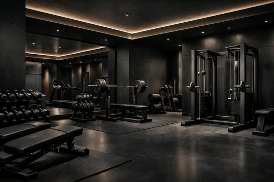 Dark Luxury Gym with Cinematic Lighting