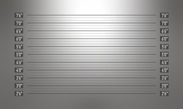 Police mugshot. Mug shot template background. Measure scale wall. Crime portrait board
