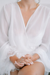Obraz premium Intimate Bridal Shot Showcasing Refined Elegance And Anticipation