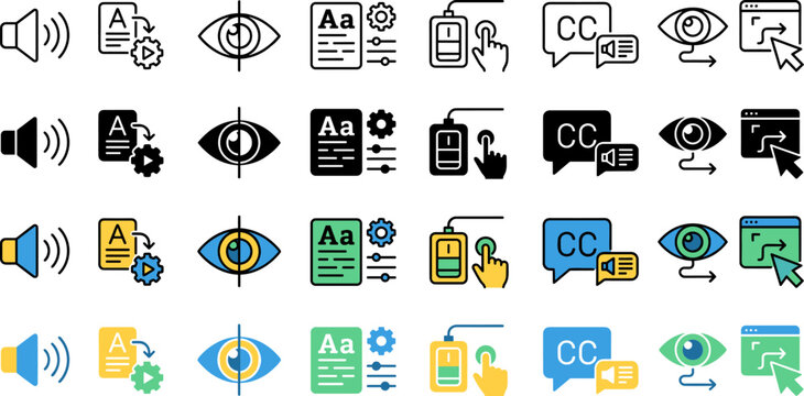 Accessibility User Interface Icons for Digital Settings and Customization Options