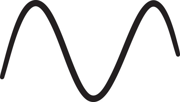 Smooth sine wave curve symbol on white background with frequency, oscillation