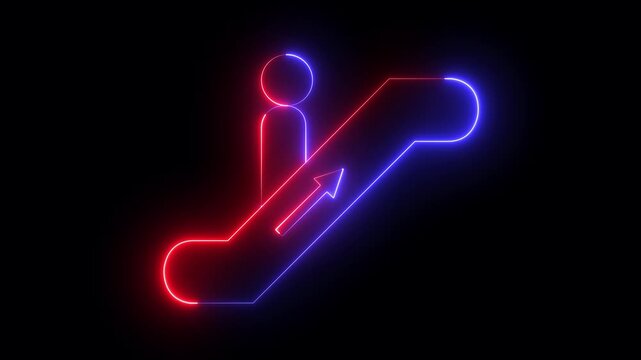 glowing neon Escalator icon isolated on black background. suitable for user related to public navigation. 4k video animation.