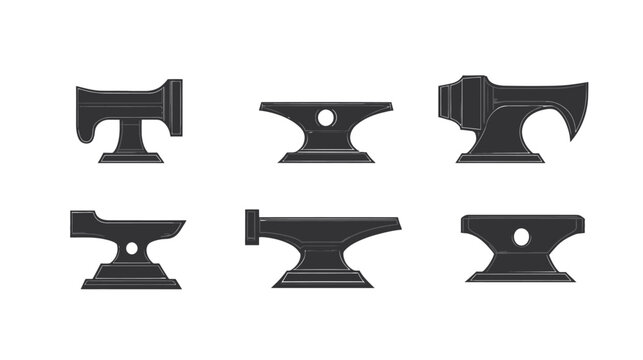 A collection of six stylized anvil silhouettes in varying forms, all black on a white background