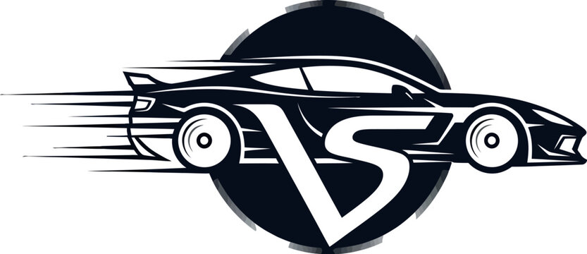 Dynamic stylized sports car silhouette featuring motion lines integrated with a bold letter s shape inside a circular emblem for a modern automotive brand identity logo