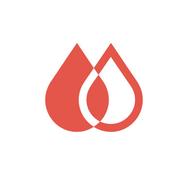 A minimalist vector graphic of two interconnected teardrop shapes in red
