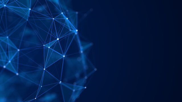 Blue geometric network connections and lines forming a futuristic digital structure