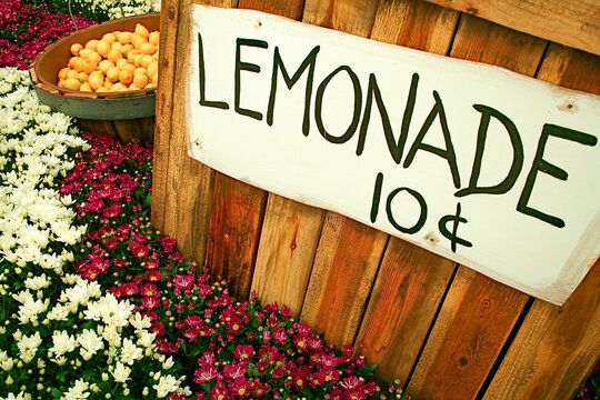 Fresh lemonade sign with flowers, summer refreshment concept