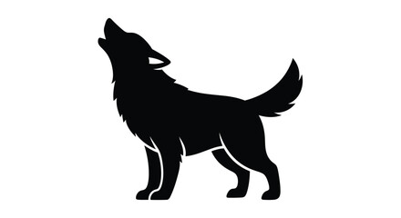 A howling wolf stands proudly in a striking black silhouette © Soleman