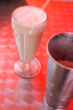 Classic milkshake on retro diner counter