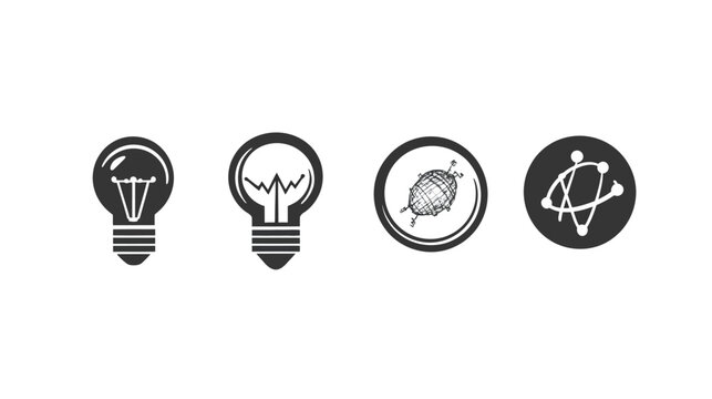 Collection of four different dark gray flat icons on white background, various symbols