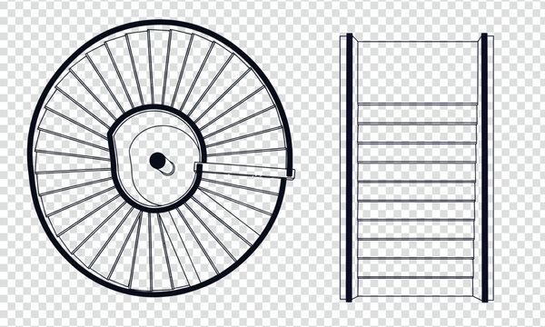 Technical diagram of a spoked wheel and ladder structure with crossbars isolated on transparent background, Vector 