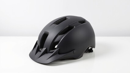 Fototapeta premium Sleek Matte Black Bicycle Helmet Isolated on White
