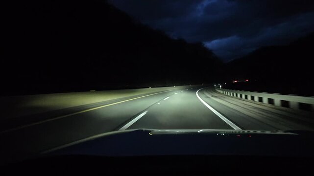 Driving on Curved Appalachian Highway Roads at Night