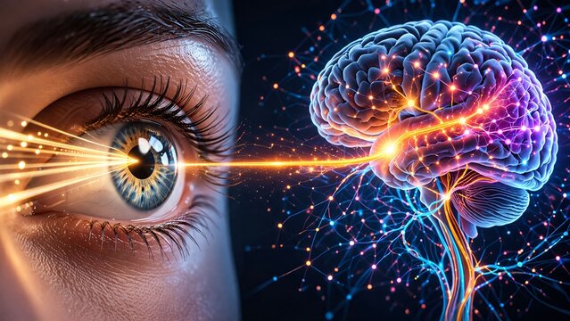 Demonstrating the connection between the human eye and the brain. Perception, and advanced medical technology