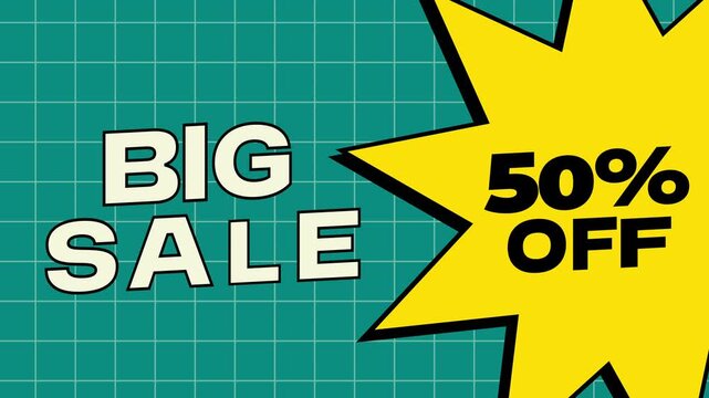 Animated Big Sale 50% Off Promotion with Starburst Graphic
