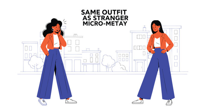 Fashion illustration, women in same outfit, micro metaverse concept, urban style, vector graphics