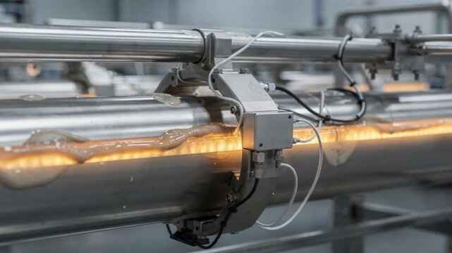 Medium shot of temperaturesensitive inline sensors embedded in a manufacturing setup monitoring thermal shifts in melt flow to enhance production efficiency and consistency.
