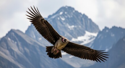 Obraz premium A majestic bird soars through the sky with a stunning mountain range in the background