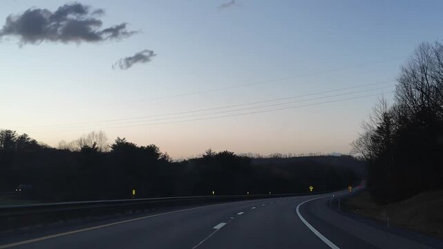 Driving on Winding Roads at Dusk in West Virginia Mountains