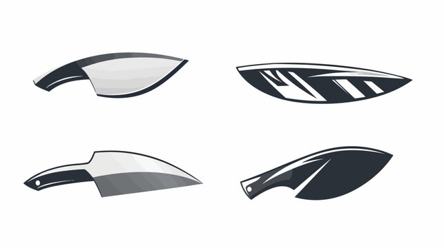Four stylized, graphic depictions of chef's knives in various grayscale and black & white designs