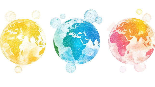 Artistic depiction of Earth globes, rendered in vibrant colors with a fractured, interconnected style