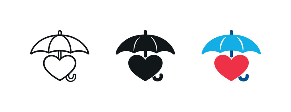 Security metaphor conveyed by a protective umbrella sheltering a heart shape beneath, forming one coherent healthcare protection