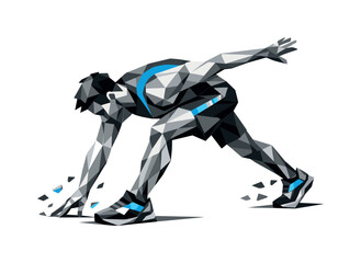 Fototapeta premium Geometric runner poised at the starting line, ready for action