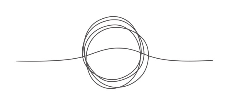 Dark grey continuous line of overlapping circles and horizontal line abstract black