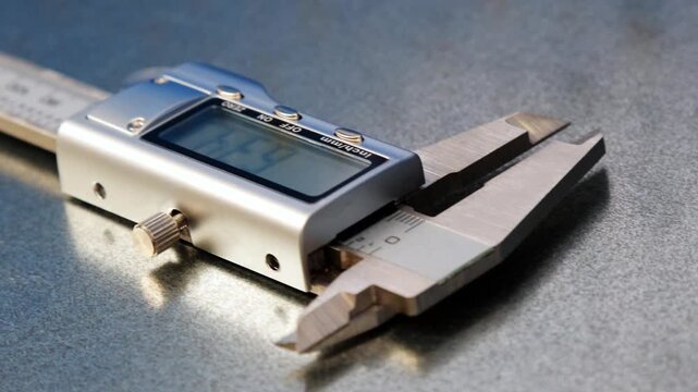 A caliper with an electronic display for measuring parameters.