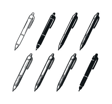 Diverse Gel Pen Styles. Gel ink pen with retractable tip used for smooth writing and journaling tasks | Create ONE image