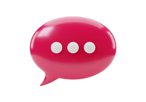 Red speech bubble icon with three dots isolated on transparent background