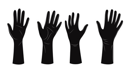 Obraz premium Four black silhouettes of outstretched hands with visible fingers and forearms on a white background
