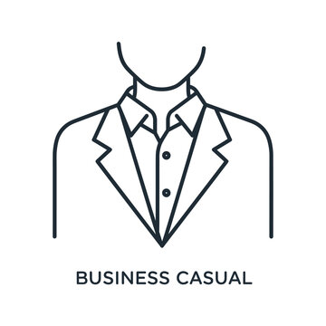 Business casual dress code icon, minimalist line art vector of professional man in blazer and shirt, corporate office attire illustration