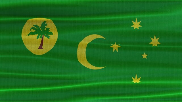 Cocos Island flag waving in the wind with high quality fabric texture