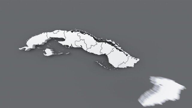Animated map of Cuba, white map on gray background.