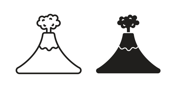 Volcano icon silhouette. Editable stroke. Line vector illustration design