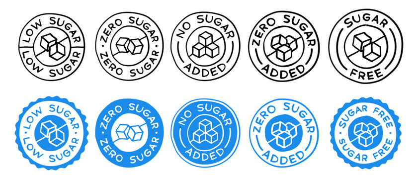 Hand-drawn Low, Zero, No Sugar Free Product Label Vector Design.
