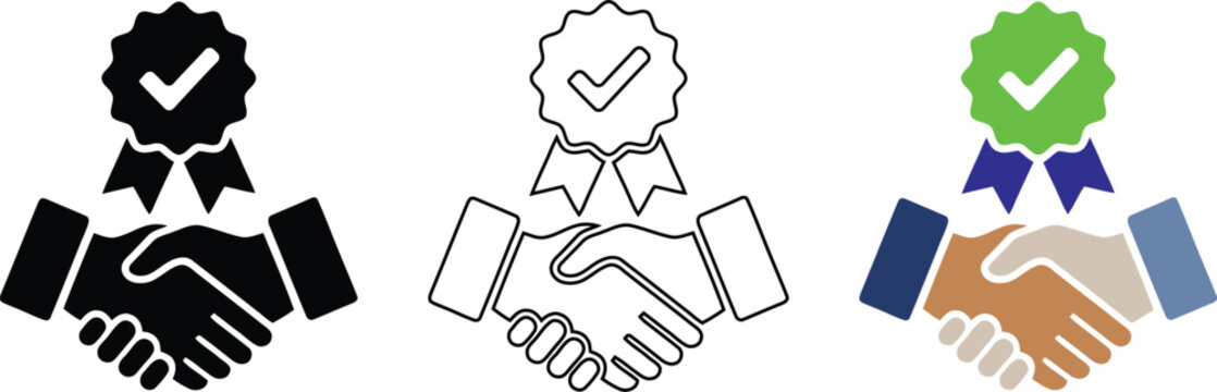 Business Handshake Deal Icon Set Black Outline Colorful Vector Design
