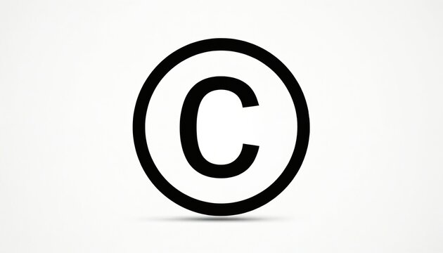 Black copyright symbol inside circle on white background. Sign shows ownership and intellectual property protection. Legal mark for author rights and content creators. Use for law and brand identity.