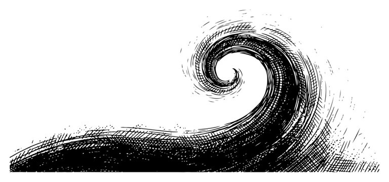 Large ocean wave curling over in vintage engraving style