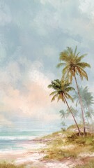 Fototapeta premium Coastal Palm Trees with Soft Sky